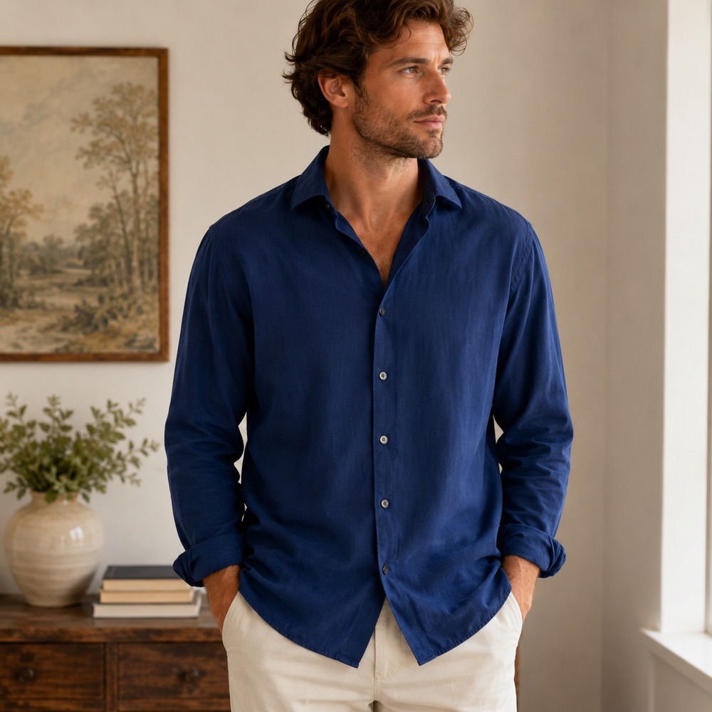 Reaction Kenneth Cole 34/35 16 Mens  Blue Long‎ Sleeve Button Down Shirt Collar